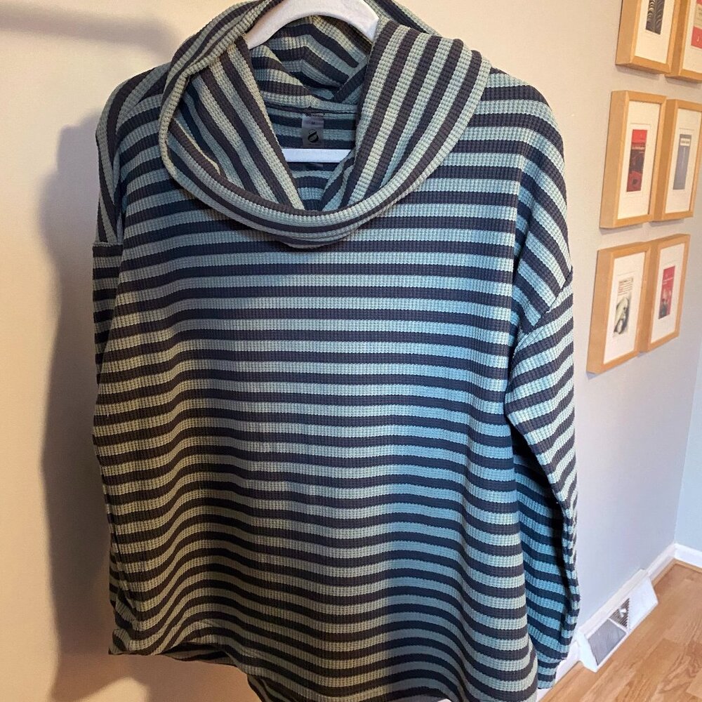 Lou & Grey Cowl Neck Striped Tunic Top, Green, M